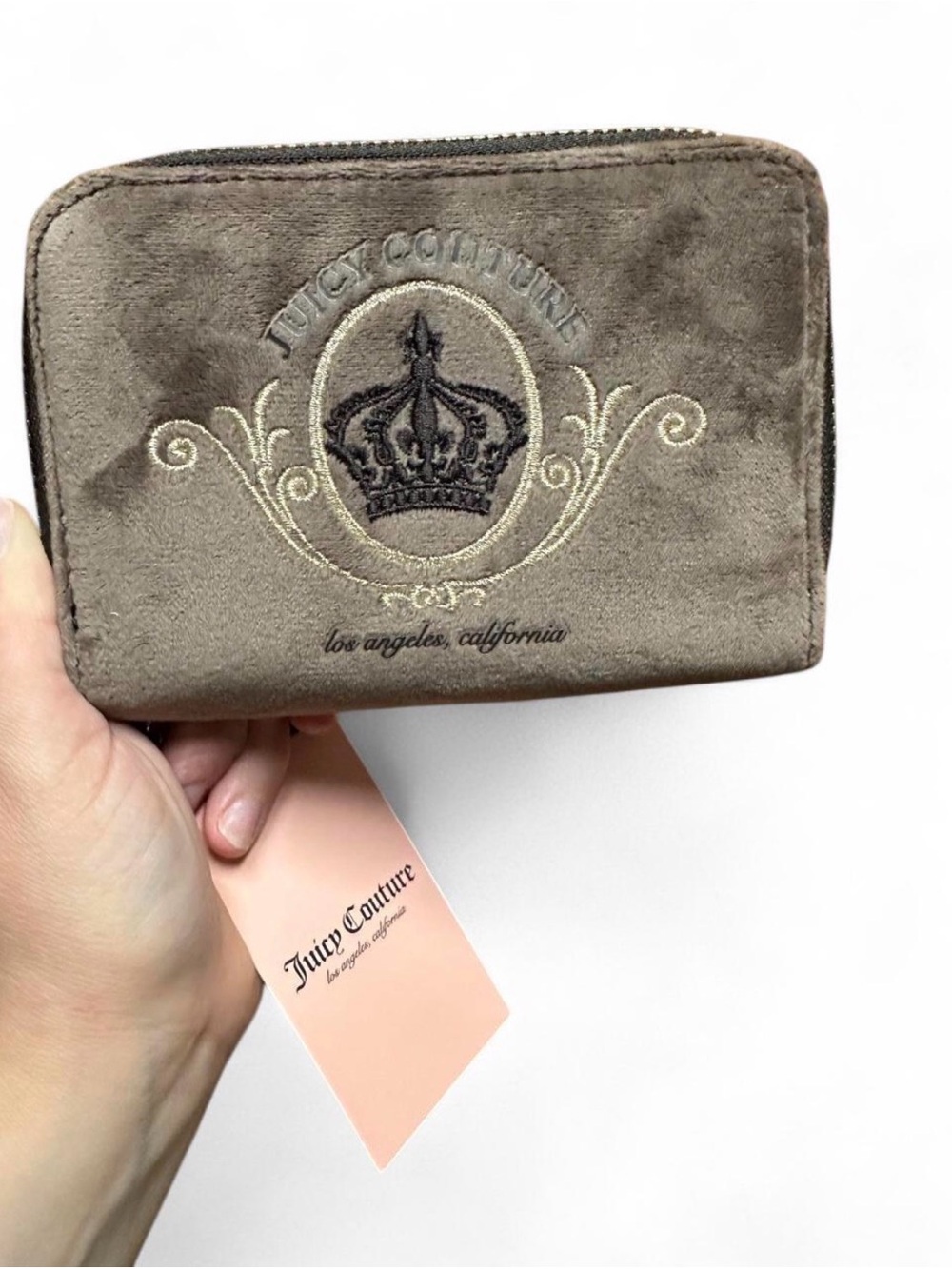 Juicy Couture small brown double zip wallet with crown logo velour y2k